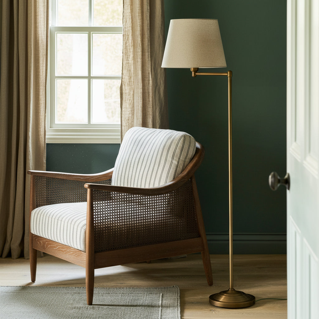 Peartree Antique Bronze Floor Lamp with Natural Shade