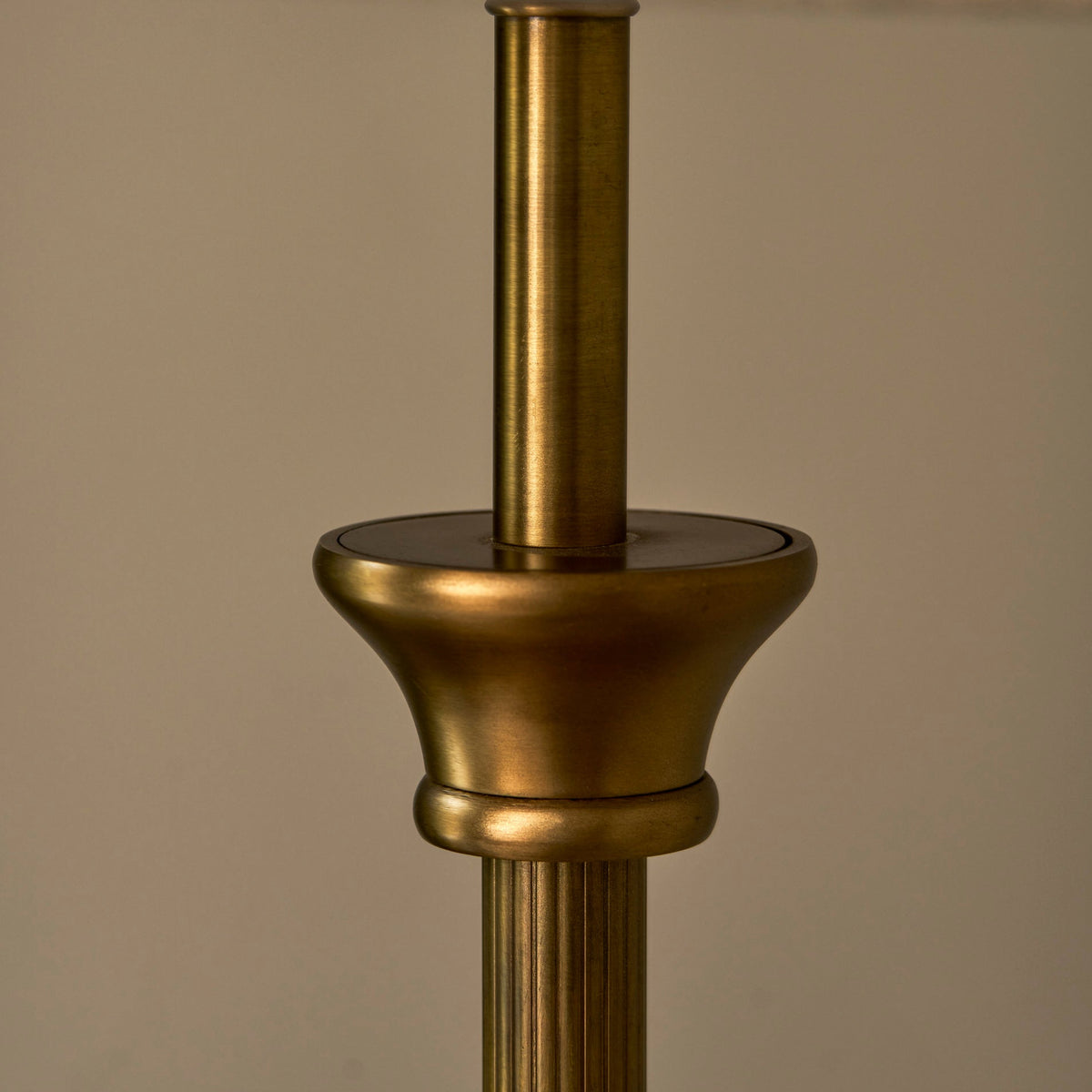 Kelmscot Floor Lamp in Antique Brass With Linen Shade
