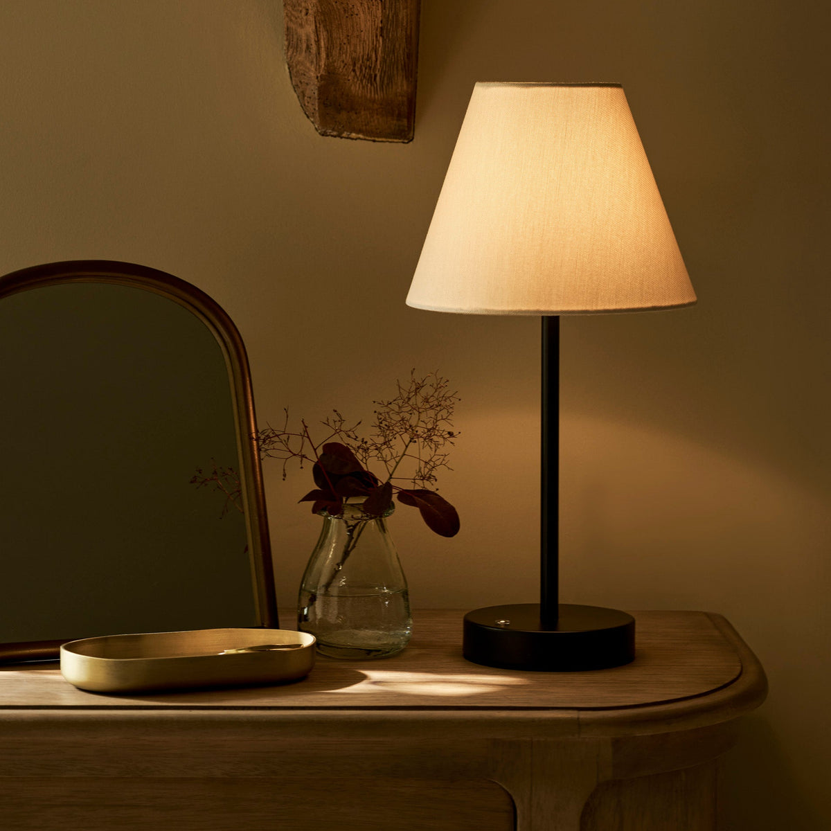 Burleigh Rechargeable Matt Black Table Lamp With Linen Shade