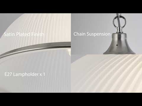 American Diner Satin Silver Pendant with Acid Ribbed Glass Shade