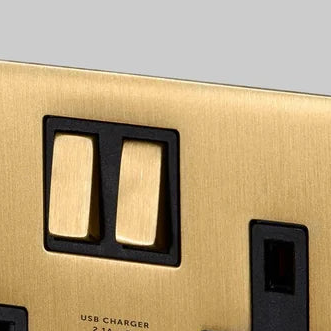 Two Gang 13 Amp Switched Plug Socket with USB In Solid Brass
