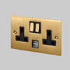 Two Gang 13 Amp Switched Plug Socket with USB In Solid Brass