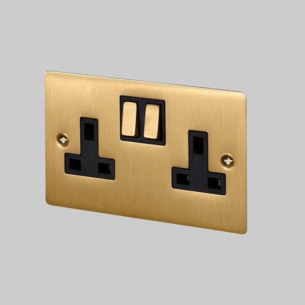Two Gang 13 Amp Switched Plug Socket In Solid Brass