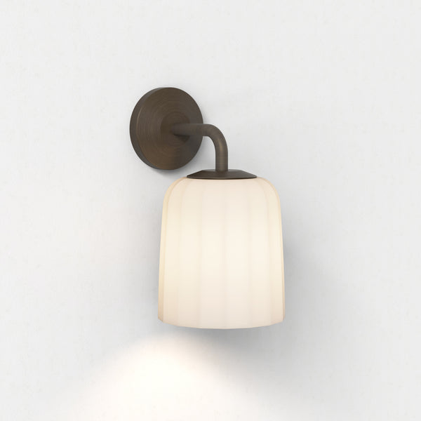 Veo Lantern Wall Light in Bronze with Fluted Glass Shade