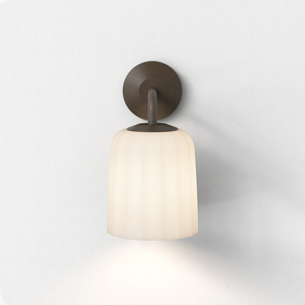 Veo Lantern Wall Light in Bronze with Fluted Glass Shade