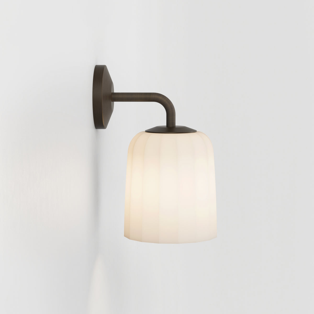 Veo Lantern Wall Light in Bronze with Fluted Glass Shade