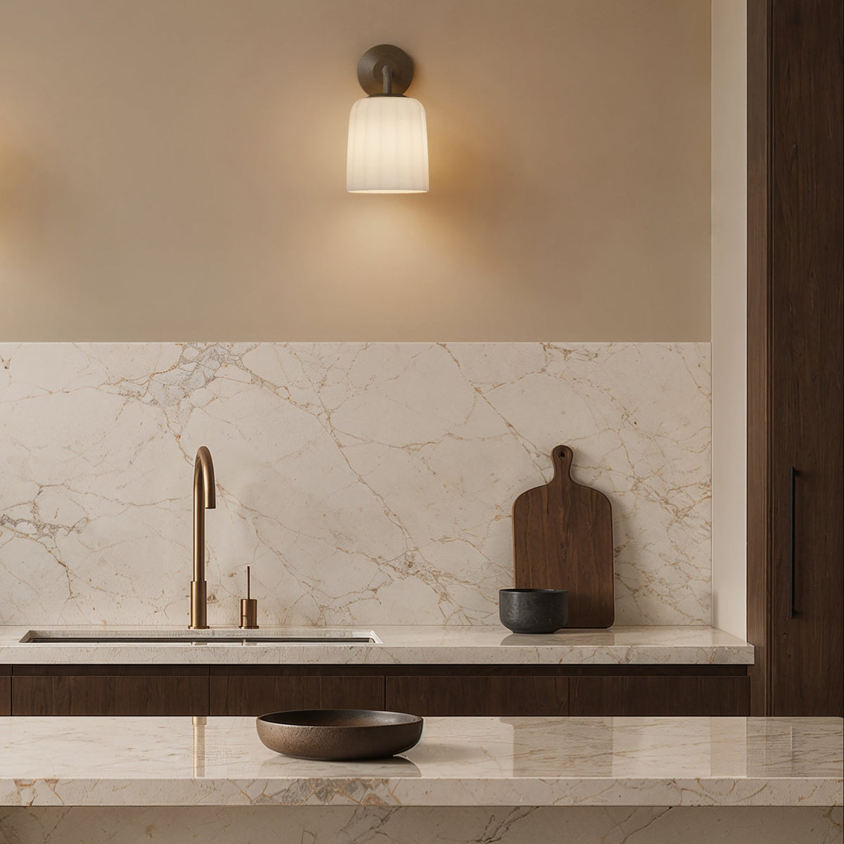 Veo Lantern Wall Light in Bronze with Fluted Glass Shade