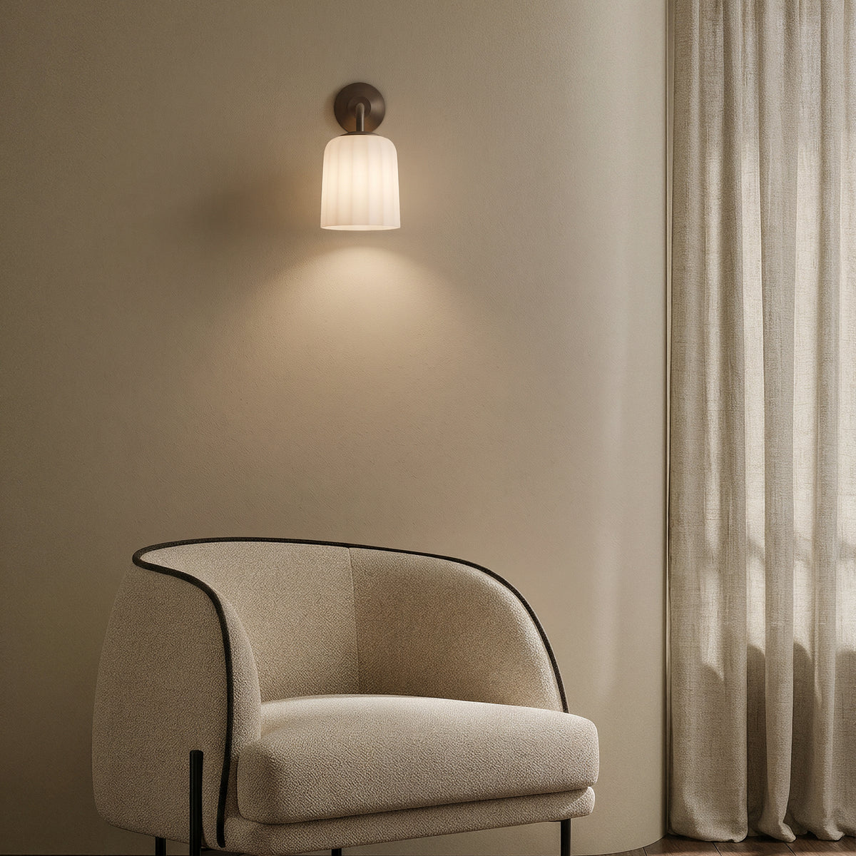 Veo Lantern Wall Light in Bronze with Fluted Glass Shade