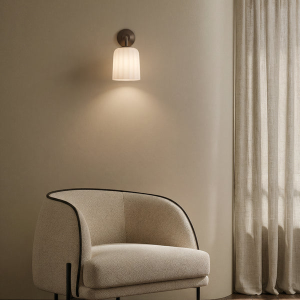 Veo Lantern Wall Light in Bronze with Fluted Glass Shade