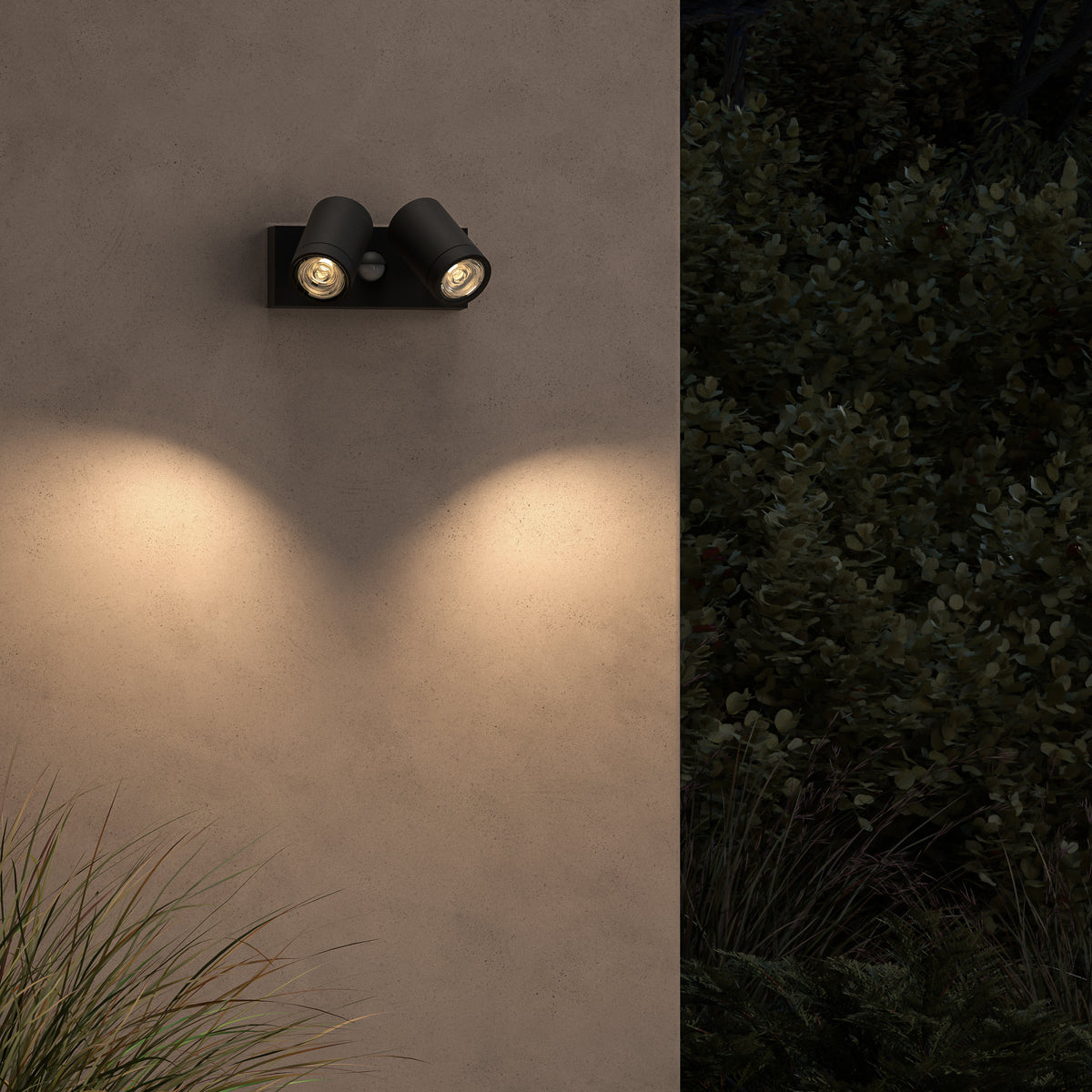 Bayville IP65 Twin LED Spotlight in Textured Black with PIR Sensor