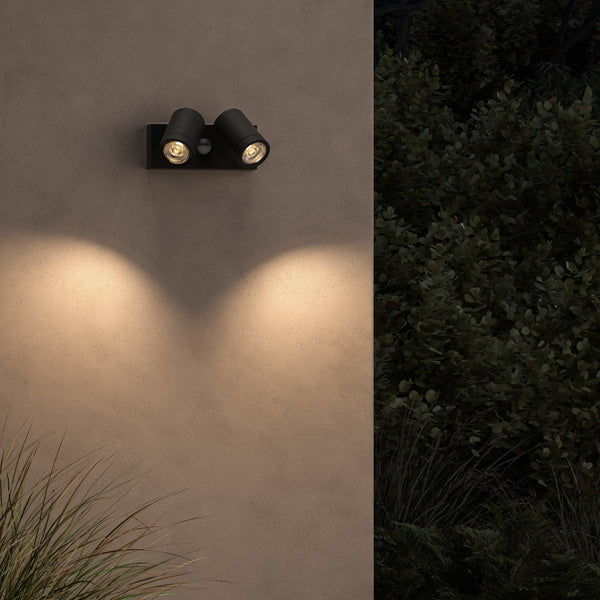 Bayville IP65 Twin LED Spotlight in Textured Black with PIR Sensor