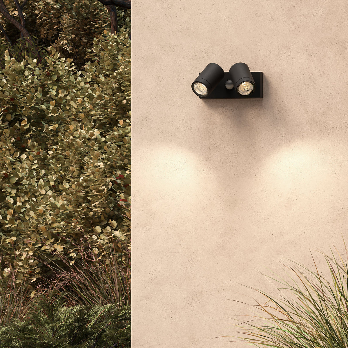 Bayville IP65 Twin LED Spotlight in Textured Black with PIR Sensor