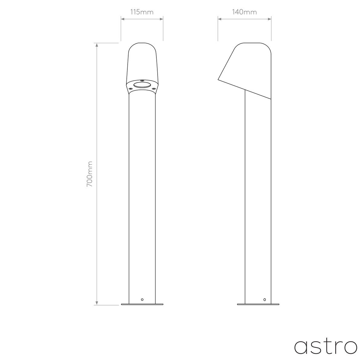 Mast 700 Exterior Bollard in Textured Black