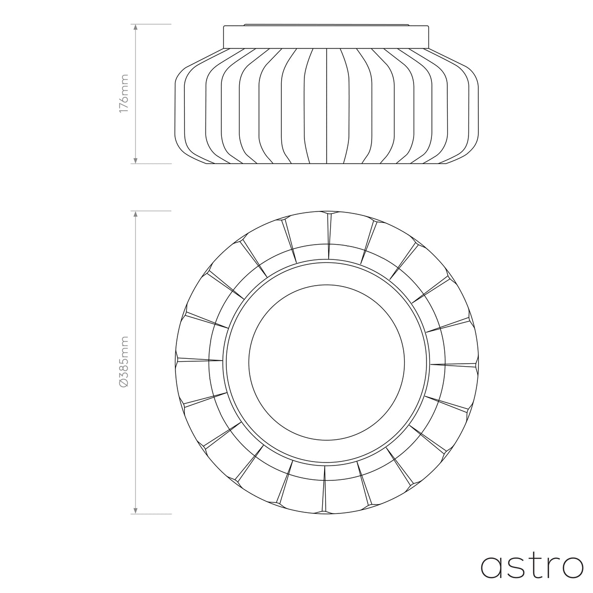 Toro 385 IP44 Ceiling Light in Matt White with Clear Ribbed Glass Shade