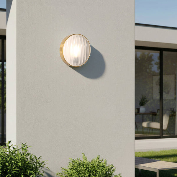 Montreal Round 300 IP44 Exterior Wall Light in Brushed Brass