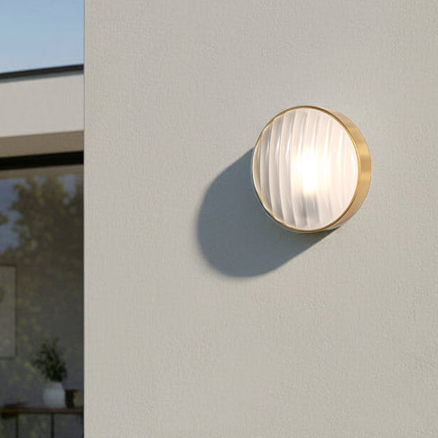 Montreal Round 300 IP44 Exterior Wall Light in Brushed Brass