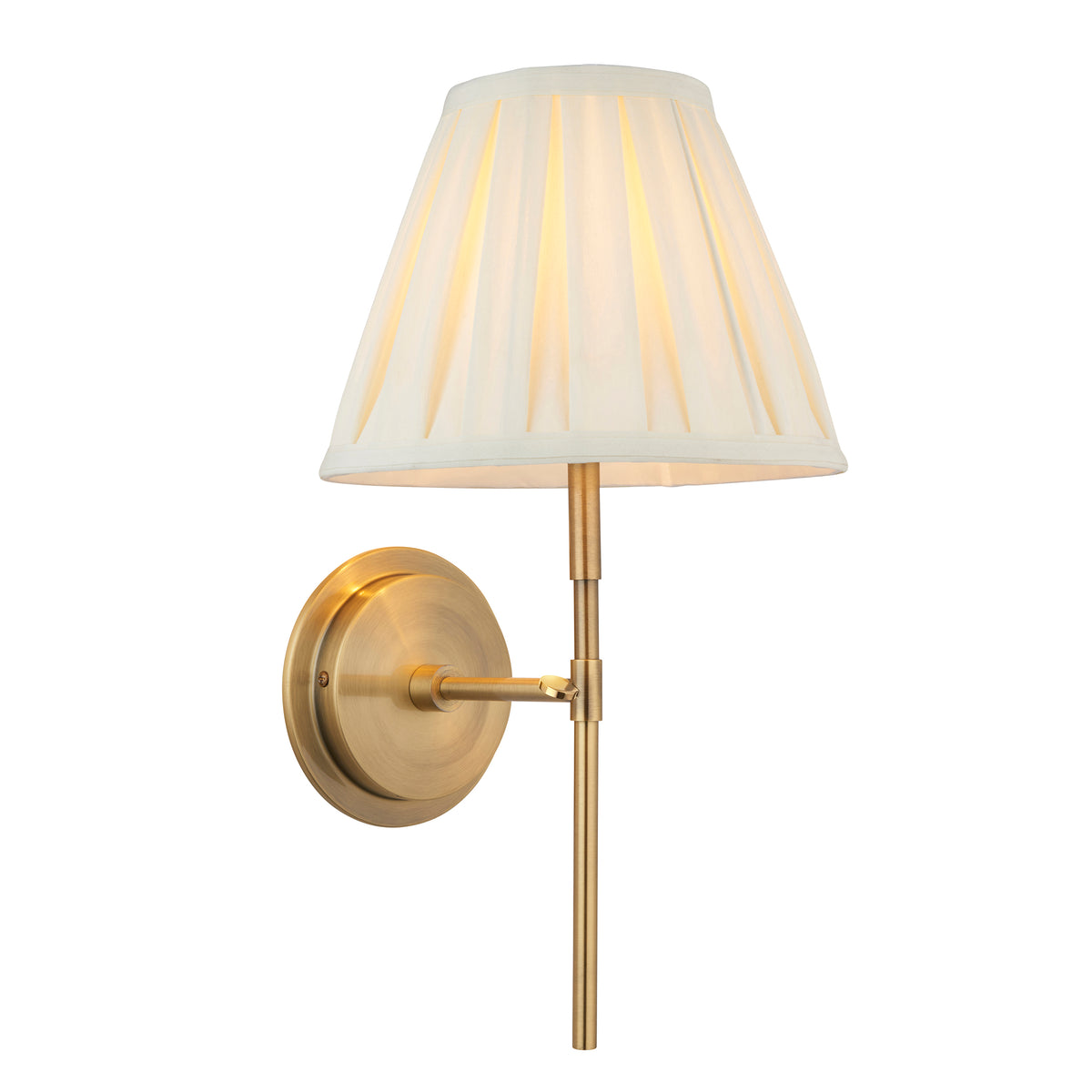Rennes Single Wall Light in Antique Brass with Pleated Cream 26cm Carla Shade