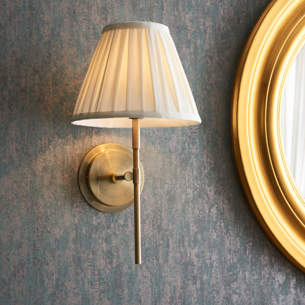Rennes Single Wall Light in Antique Brass with Pleated Cream 26cm Carla Shade