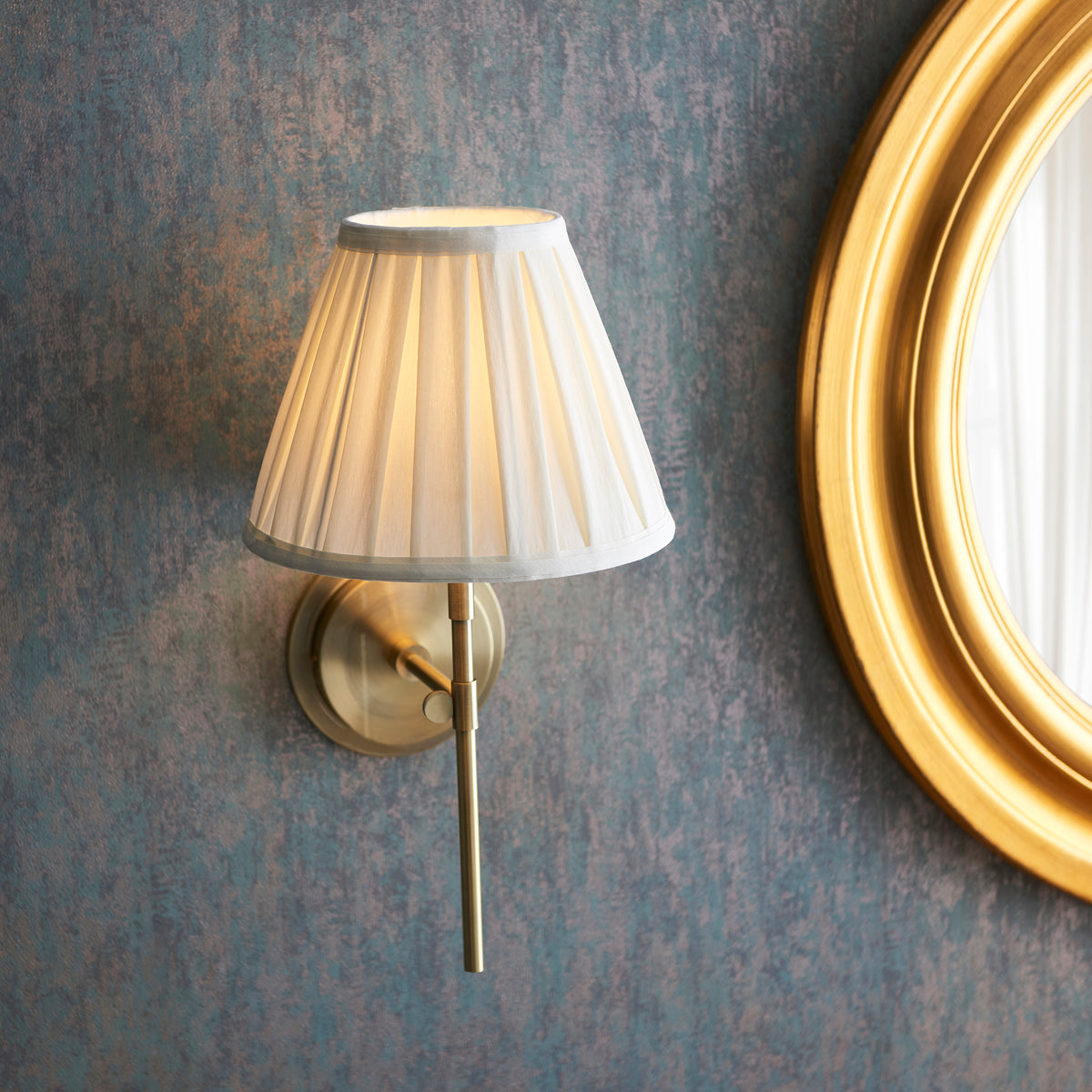 Rennes Single Wall Light in Antique Brass with Pleated Cream 26cm Carla Shade