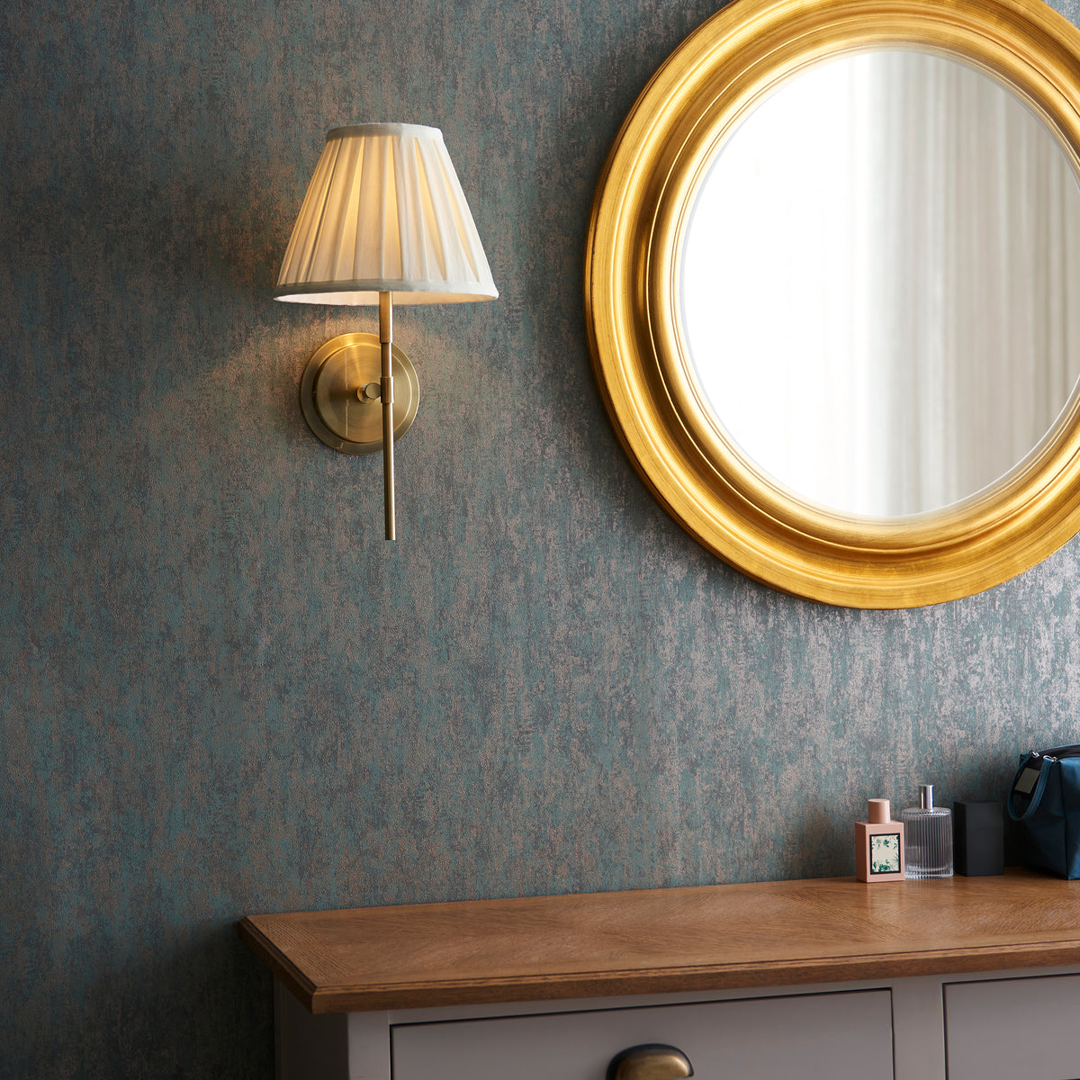 Rennes Single Wall Light in Antique Brass with Pleated Cream 26cm Carla Shade