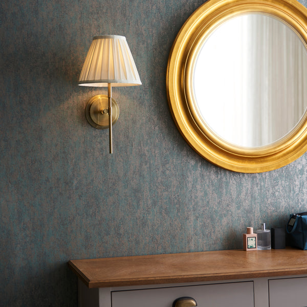 Rennes Single Wall Light in Antique Brass with Pleated Cream 26cm Carla Shade