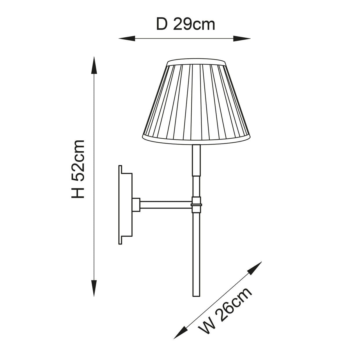 Rennes Single Wall Light in Antique Brass with Pleated Cream 26cm Carla Shade