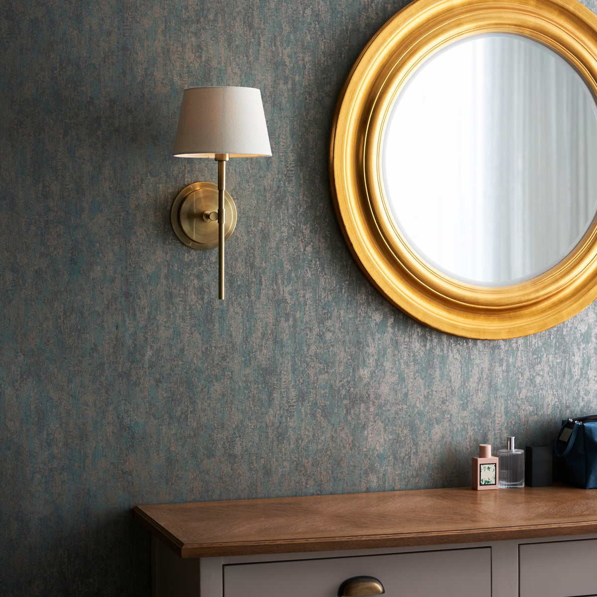Rennes Single Wall Light in Antique Brass with Ivory 20cm Cici Shade