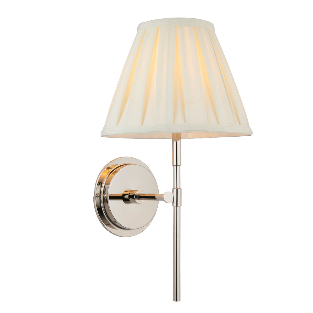 Rennes Single Wall Light in Bright Nickel with Pleated Cream 26cm Carla Shade