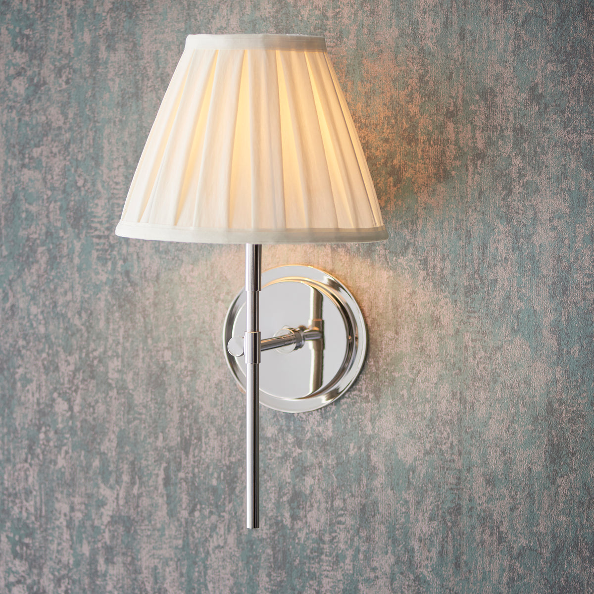 Rennes Single Wall Light in Bright Nickel with Pleated Cream 26cm Carla Shade
