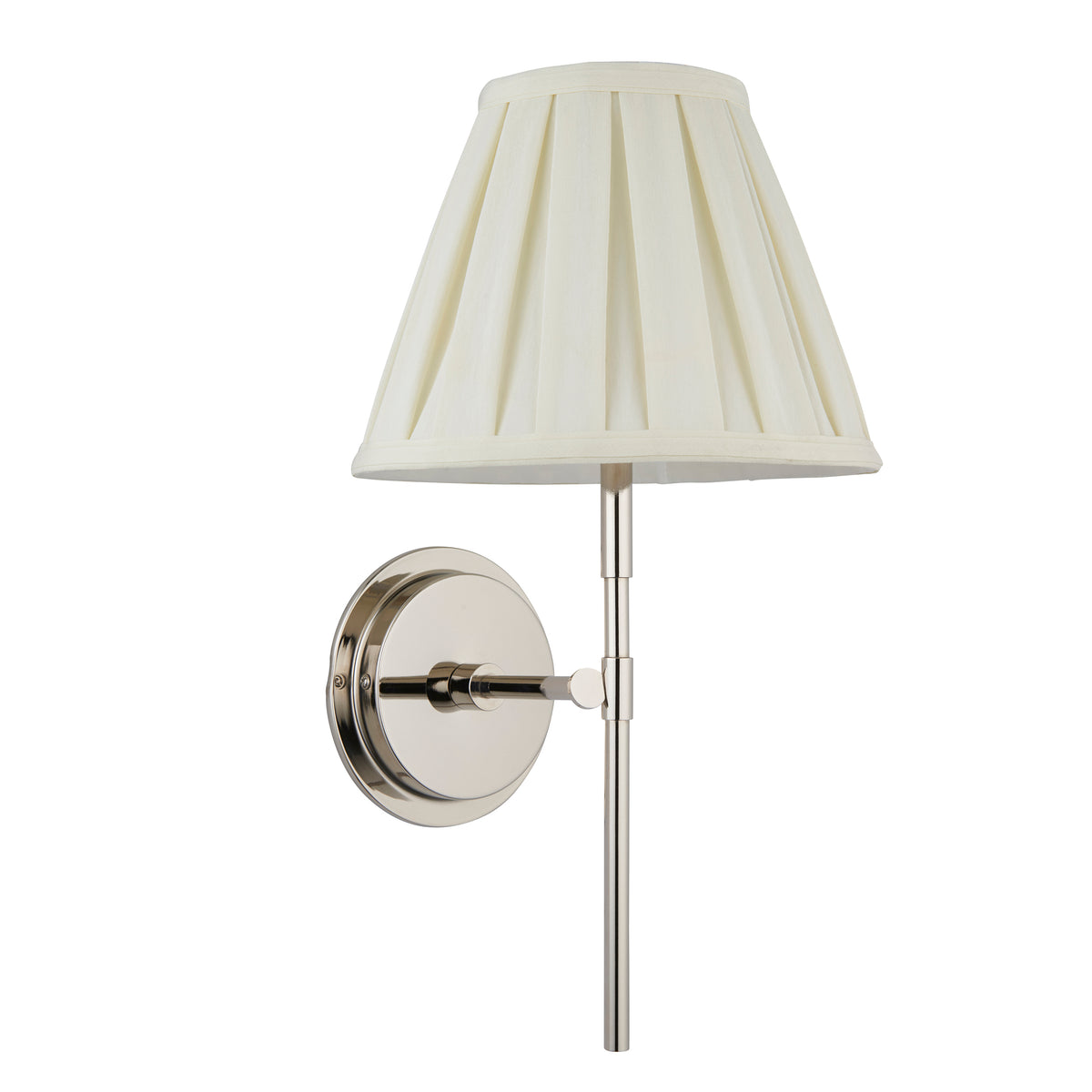 Rennes Single Wall Light in Bright Nickel with Pleated Cream 26cm Carla Shade