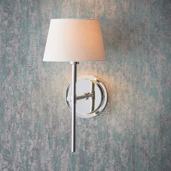 Rennes Single Wall Light in Bright Nickel with Ivory 20cm Cici Shade