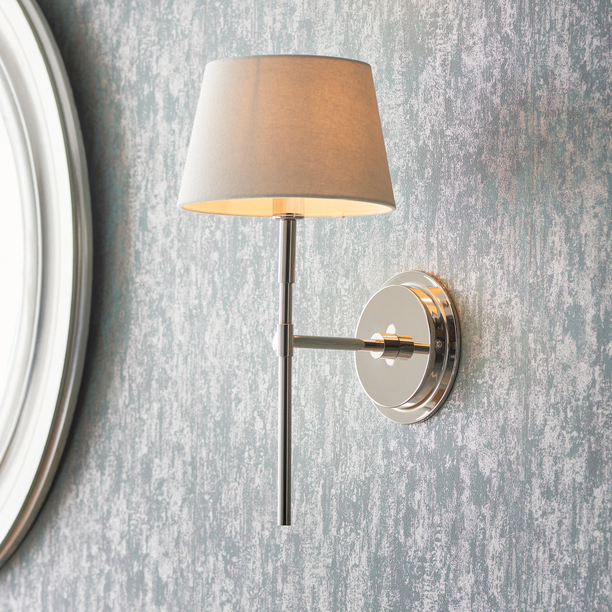 Rennes Single Wall Light in Bright Nickel with Ivory 20cm Cici Shade