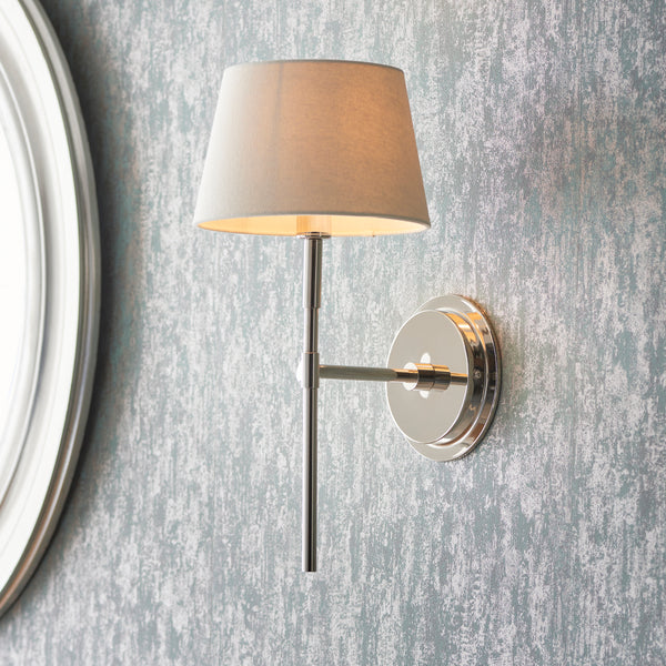 Rennes Single Wall Light in Bright Nickel with Ivory 20cm Cici Shade