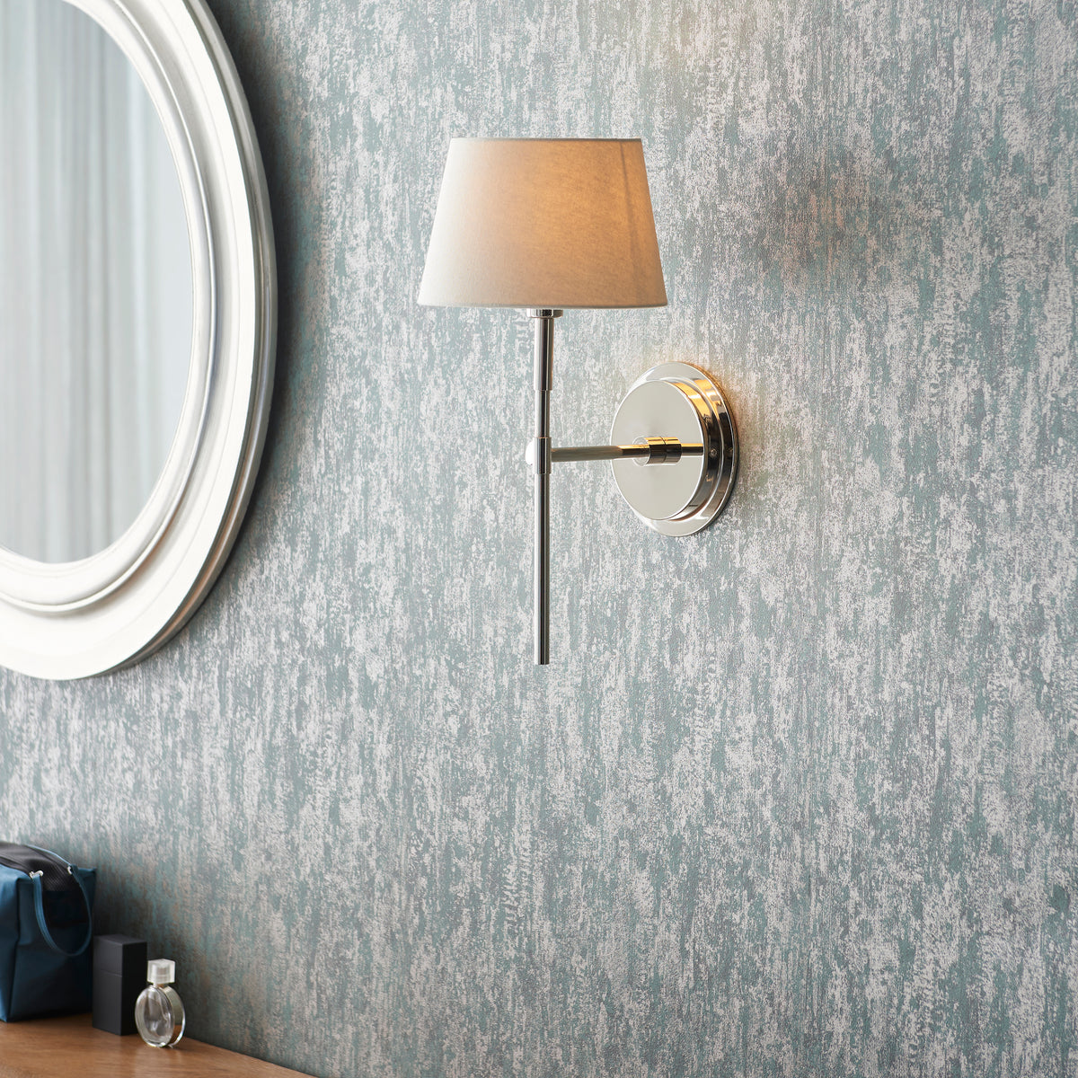 Rennes Single Wall Light in Bright Nickel with Ivory 20cm Cici Shade