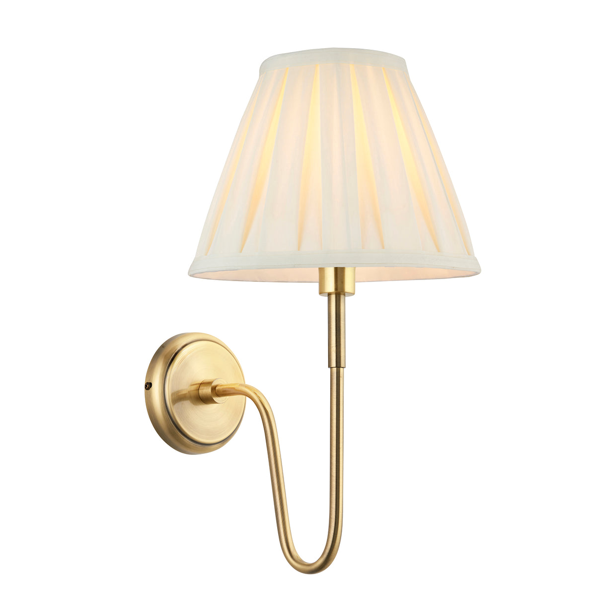 Rouen Single Wall Light in Antique Brass with Pleated Cream 26cm Carla Shade