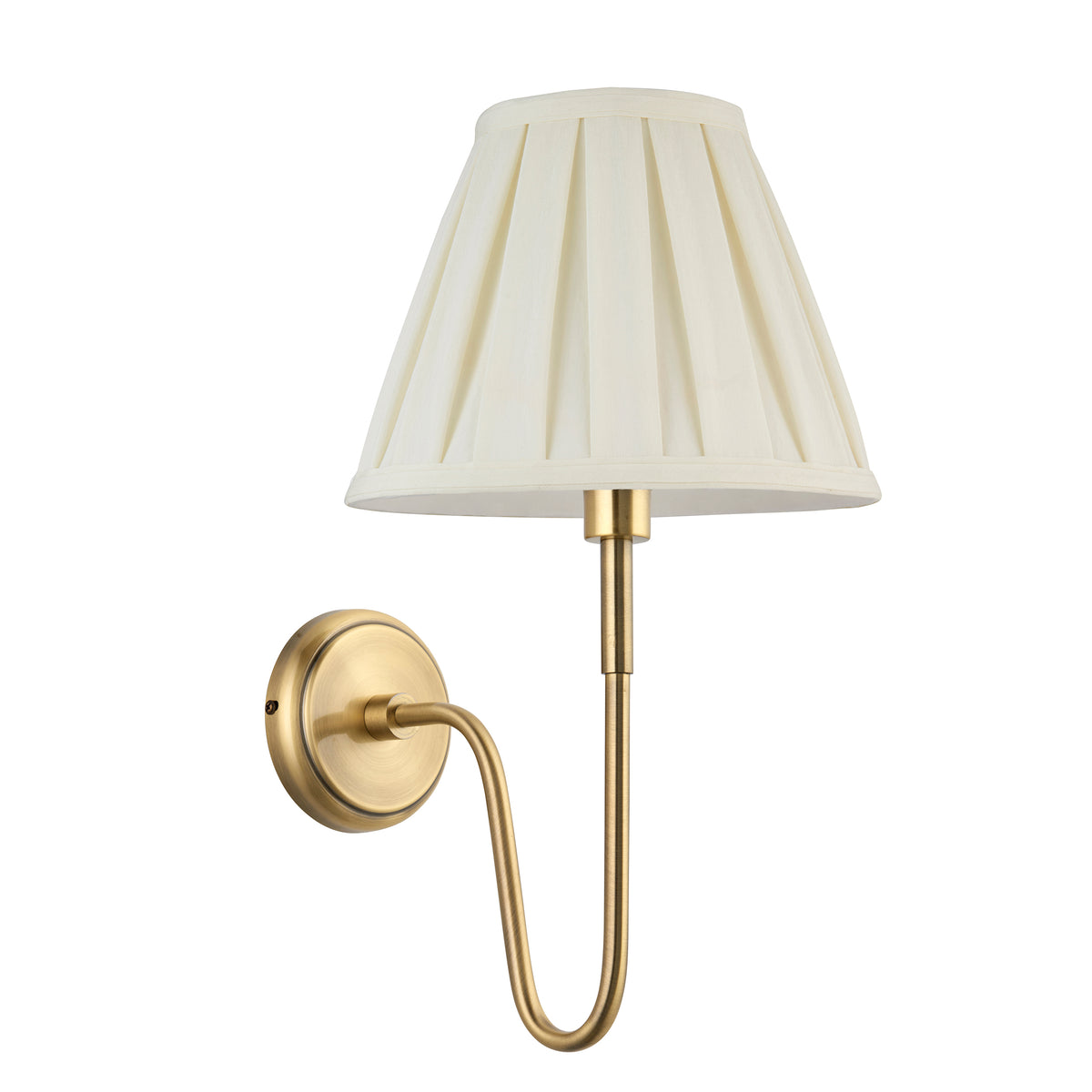 Rouen Single Wall Light in Antique Brass with Pleated Cream 26cm Carla Shade