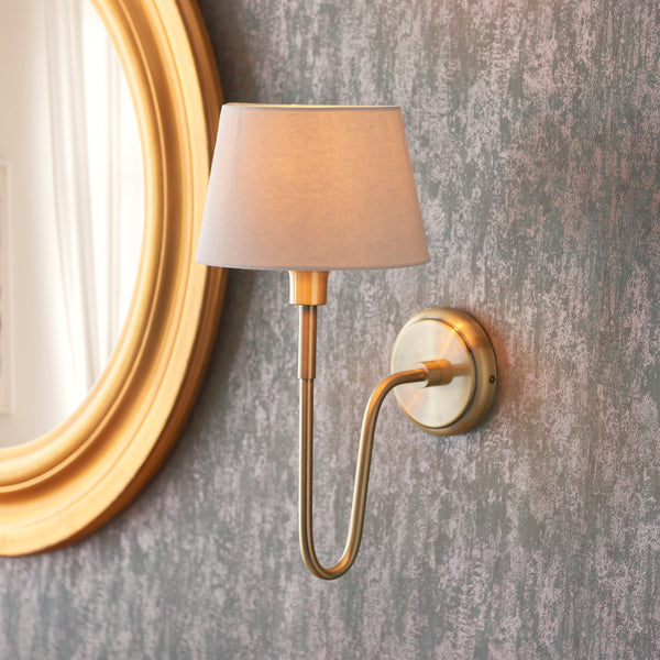 Rouen Single Wall Light in Antique Brass with Ivory 20cm Cici Shade