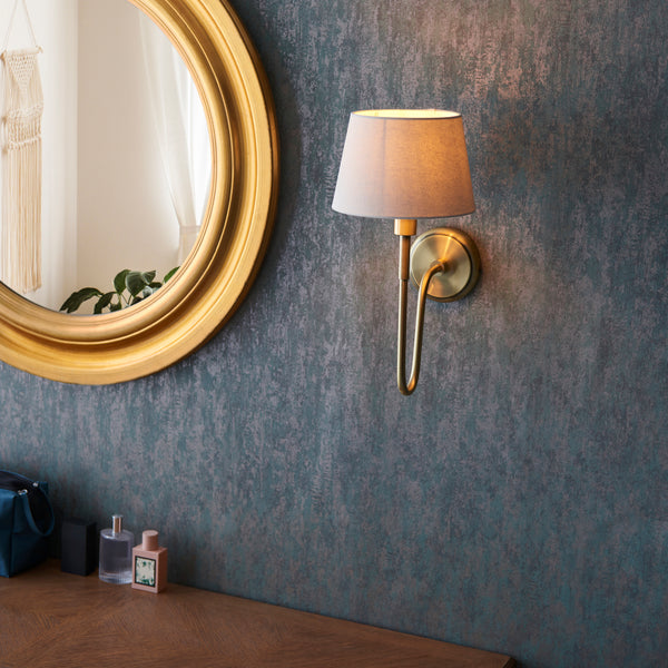 Rouen Single Wall Light in Antique Brass with Ivory 20cm Cici Shade