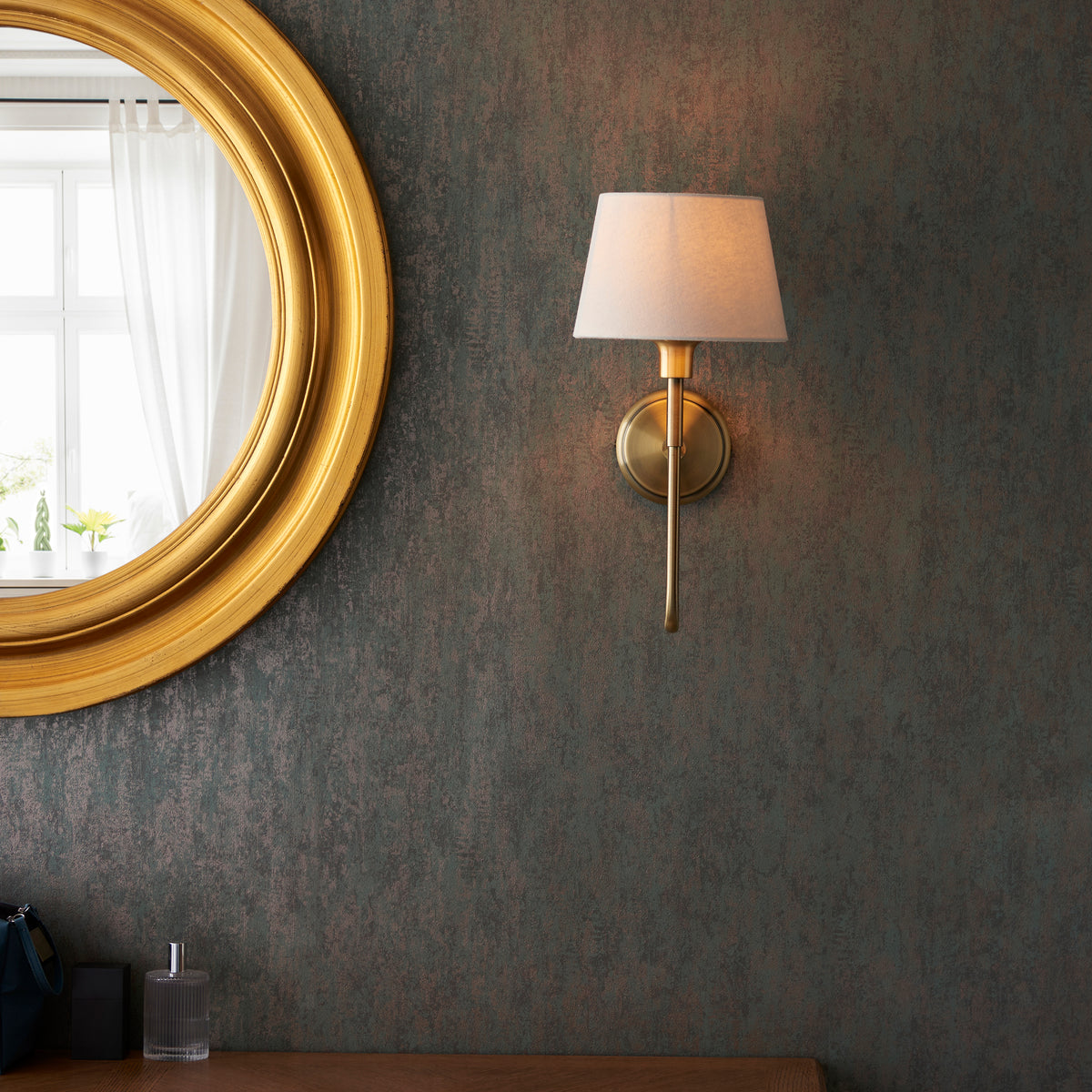 Rouen Single Wall Light in Antique Brass with Ivory 20cm Cici Shade