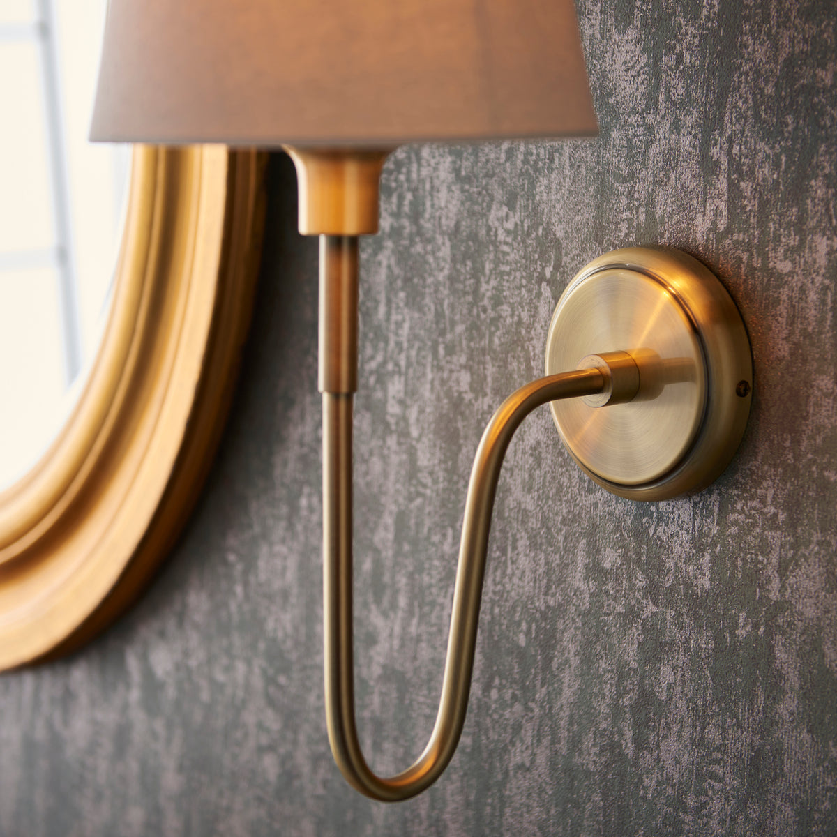 Rouen Single Wall Light in Antique Brass with Ivory 20cm Cici Shade