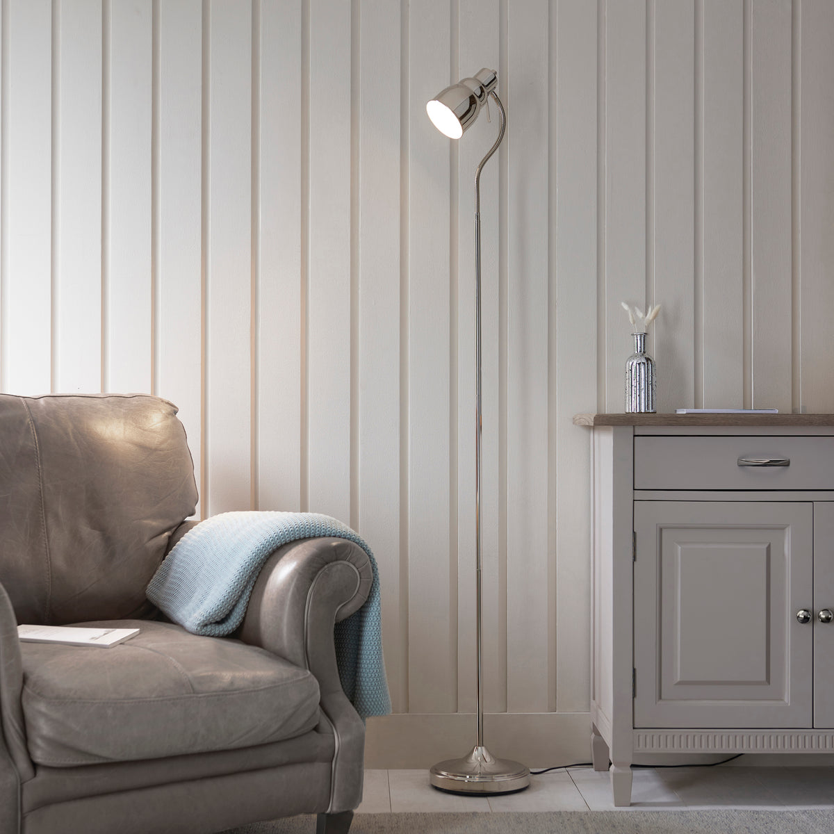 Classic Flexi Reader Floor Lamp in Bright Nickel