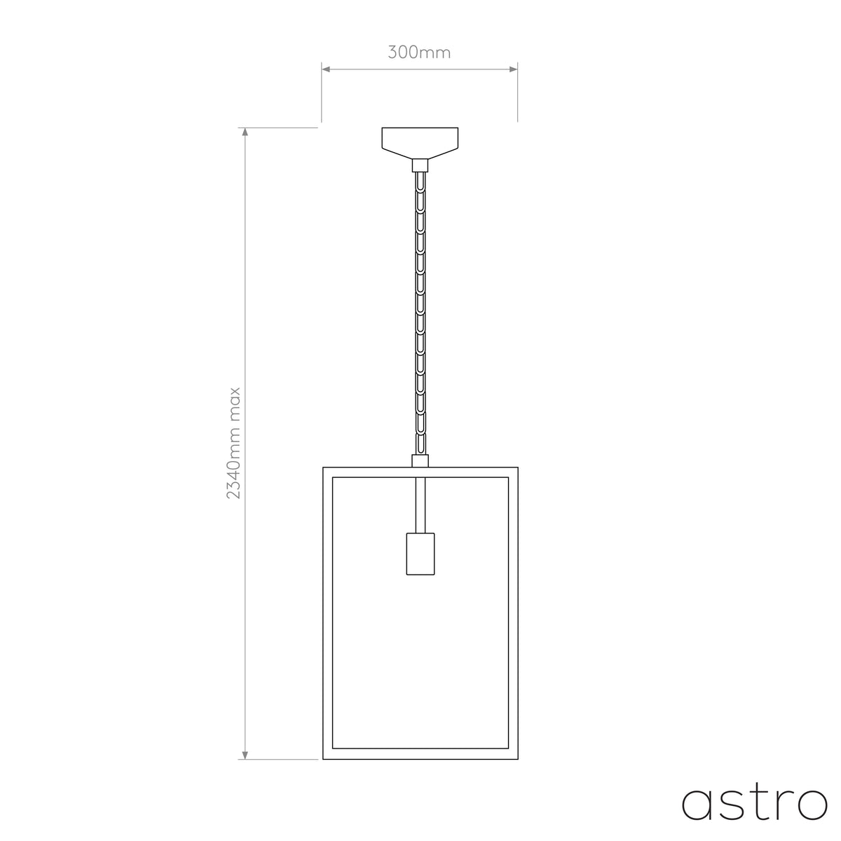Technical drawing of the Astro Lighting Park Lane Grande pendant light with dimensions