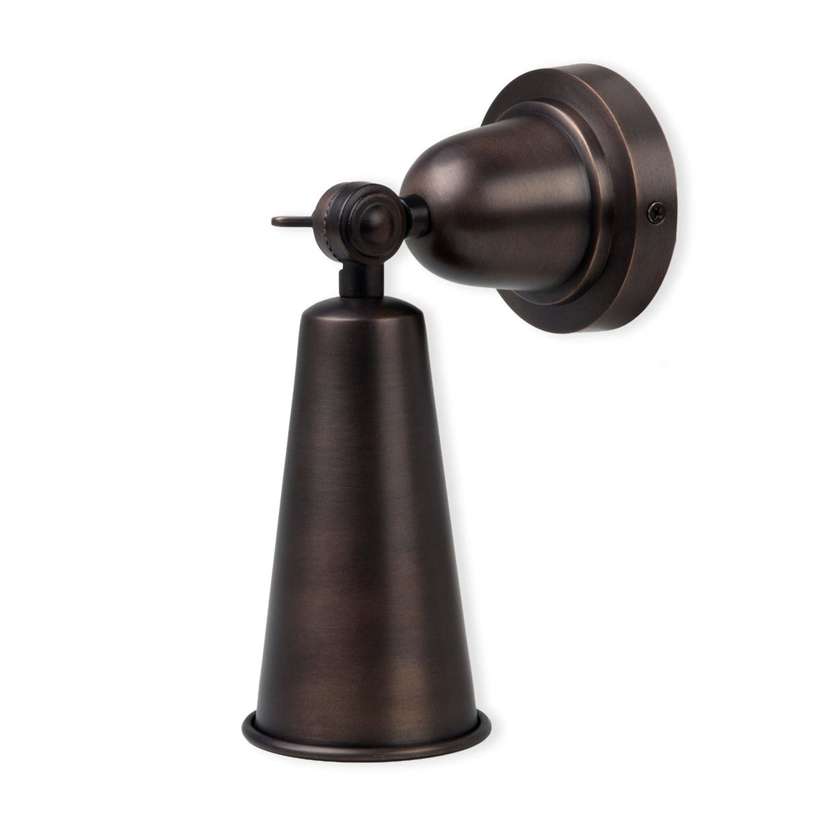 Longborough wall spotlight in antique bronze angled downwards on a white background