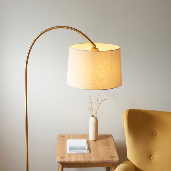 Carlson Floor Lamp in Warm Brass with Natural Fabric Shade