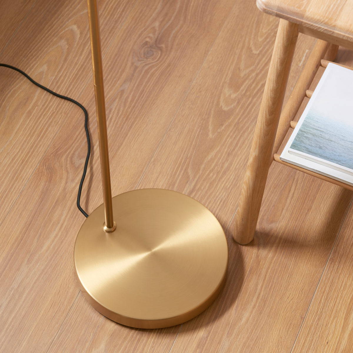 Carlson Floor Lamp in Warm Brass with Natural Fabric Shade