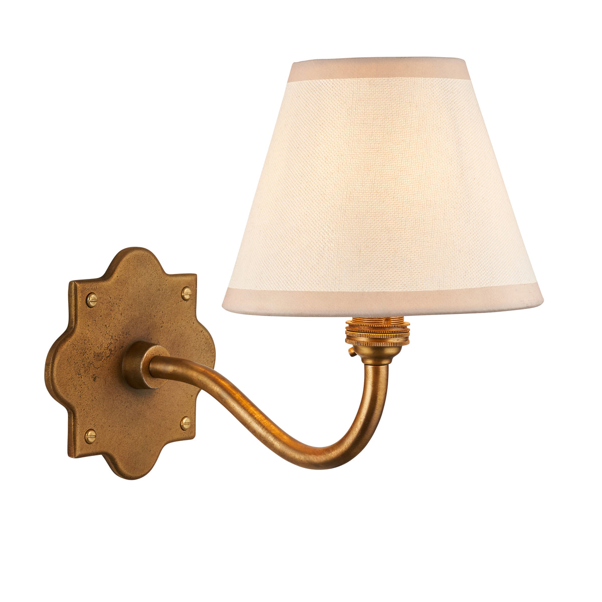 Anvil Curve Wall Light in Brass with Vintage & Almond White 16cm Ivy Shade