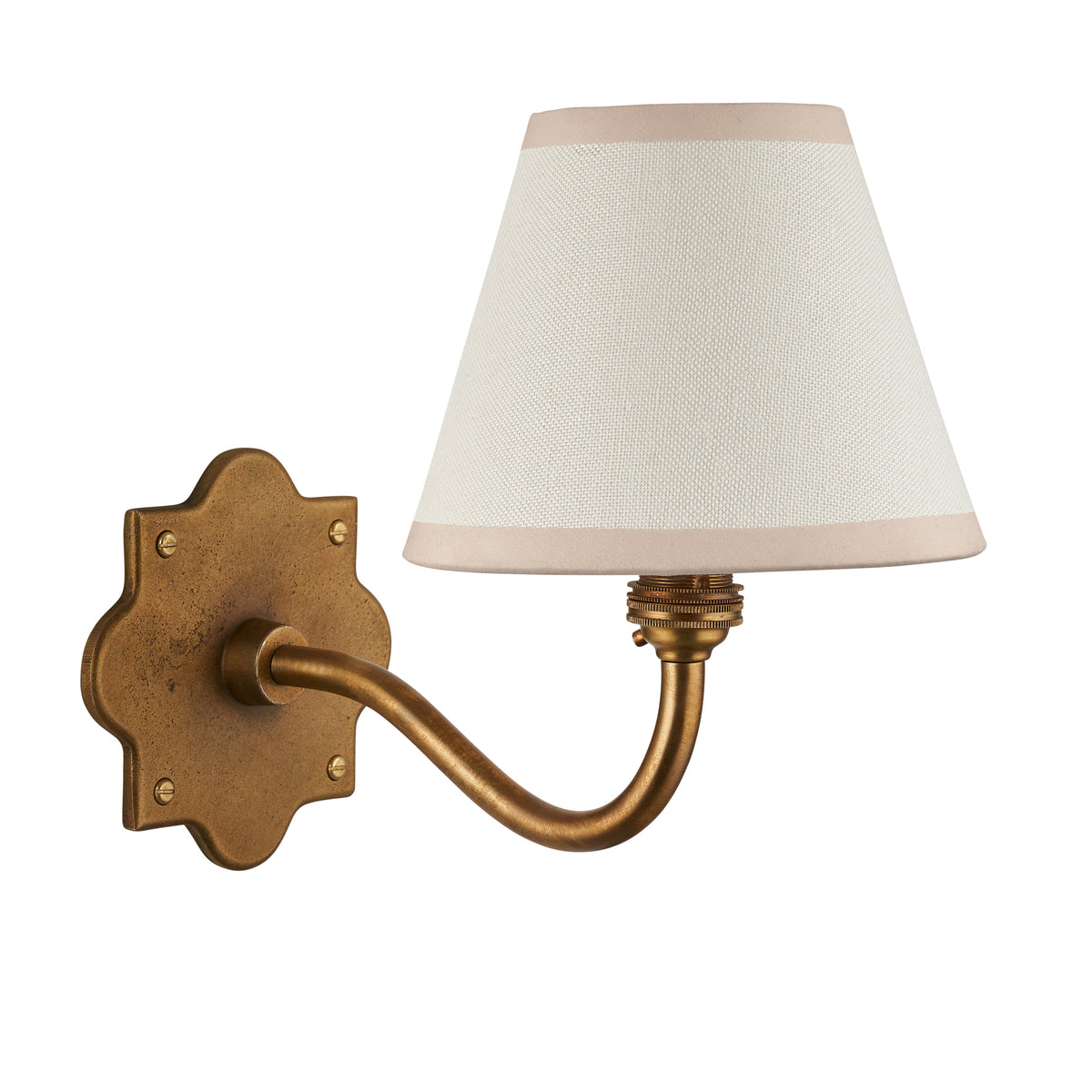 Anvil Curve Wall Light in Brass with Vintage & Almond White 16cm Ivy Shade