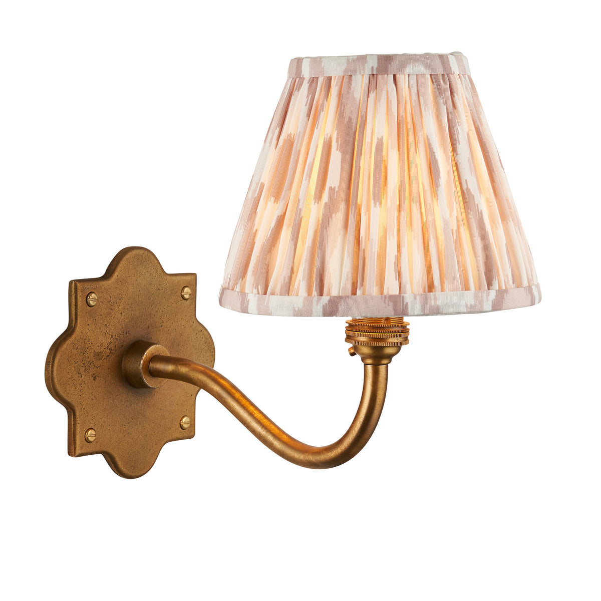 Anvil Curve Wall Light in Brass with Neutral 16cm Ikat Shade