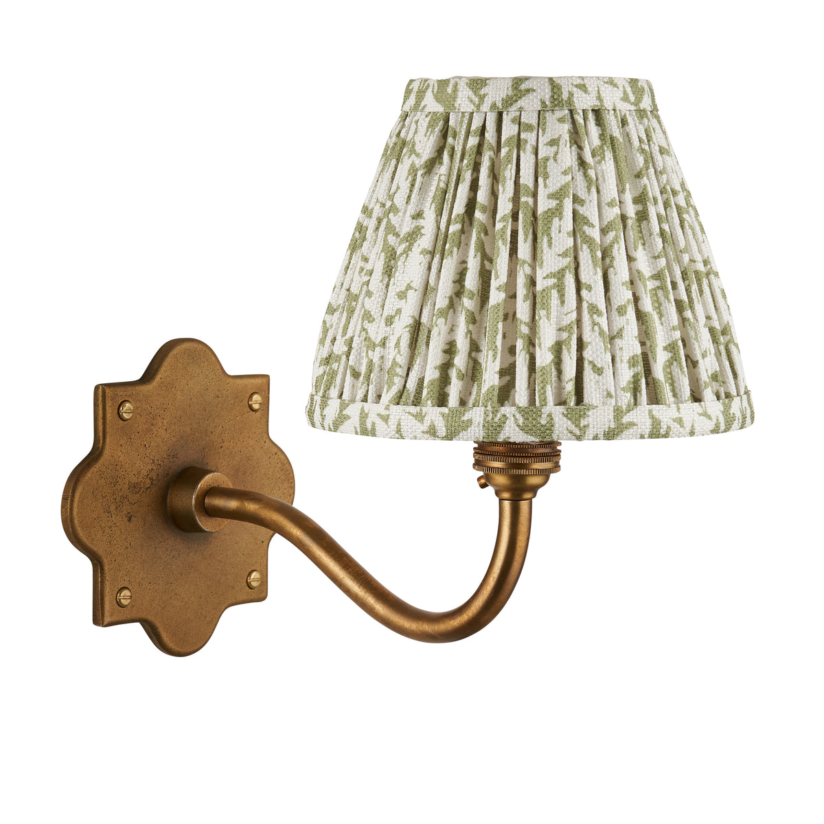 Anvil Curve Wall Light in Brass with Herb Garden Green 16cm Leaf Shade