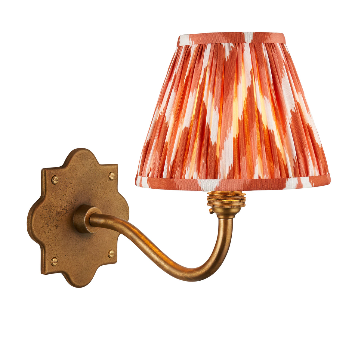Anvil Curve Wall Light in Brass with Apricot Orange 16cm Zigzag Shade